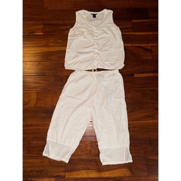 Sarah Spencer Other - Sarah Spencer Womens White 100% Cotton Pajama Set Eyelet Lace Sleeveless Small